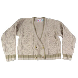 PASTA S Cream Cable Knit Cardigan Wool Blend Vintage Hong Kong Cropped Sweater